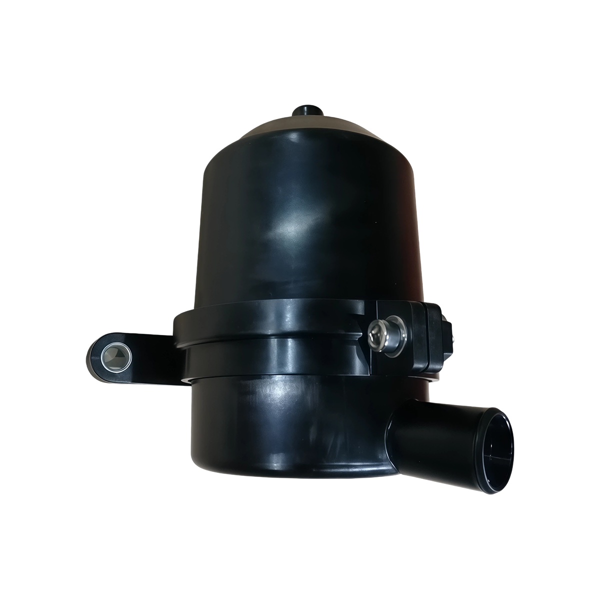 ACXTA V48 black plastic oil separator canister with mounting arm and outlet